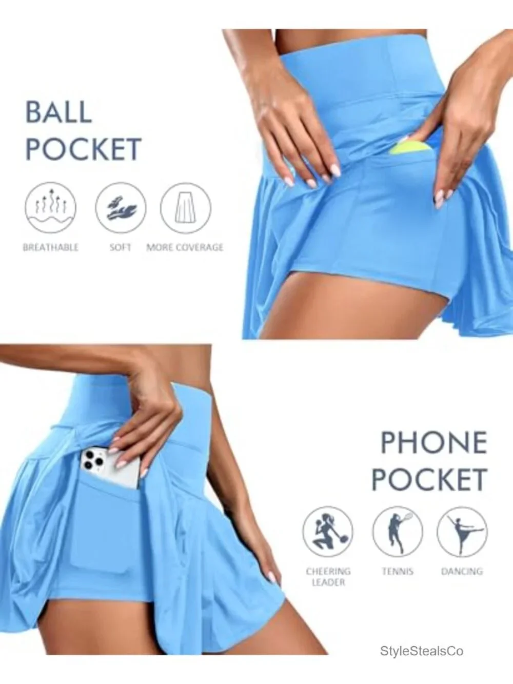Pleated Tennis Skirt with Built-in Shorts High Waist Pickleball Skort Pockets